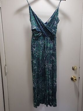 Boden Green & Navy Printed Midi Dress